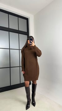 Kahve Balıkçı Yaka Oversize Triko Elbise GAUS-00900GAUSELBİSEGAUS-00900