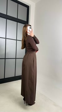 Kahve Beli Lastikli Tasarım Etek Pantolon GAUS-00994GAUSPANTOLONGAUS-00994