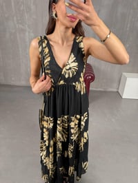 Siyah Leopar Desenli Beli Lastikli Elbise Gaus00113GausELBİSEGU1001247