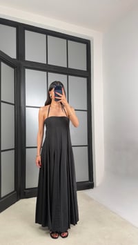 Siyah Boyundan Bağlamalı Tencel Elbise GAUS-01516GAUSELBİSEGAUS-01516