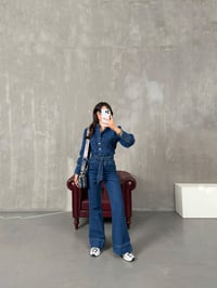 Hopes Koyu Mavi Kuşaklı Düğme Detaylı Tasarım Denim TulumGausTULUMGU100400