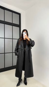 Siyah Kuşaklı Astarlı Premium Deri Trençkot GAUS-00127GAUSTRENÇKOTGAUS-00127