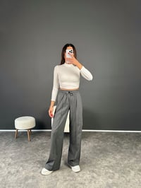 Minaj Gri Beli Lastikli Çımalı PantolonGausPANTOLONGU002438