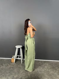 Labe Çağla Yeşili Bel Ve Boyun Bağlamalı Müslin Pantolon Üst TakımGausTAKIMGU008831