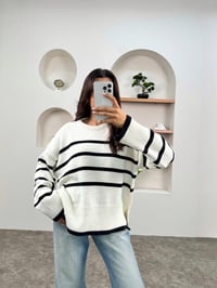 ZR Krem Muadil Çizgili Bisiklet Yaka Triko KazakGausKAZAKGU00903430