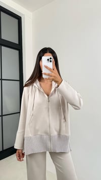 Ekru Kapüşonlu Hırka Beli Lastikli Pantolon İkili Premium Takım GAUS-0075GAUSTAKIMGAUS-0075