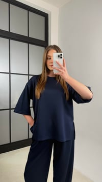 Lacivert Bluz Beli Lastikli Pantolon Modal Kumaş Basic Takım GAUS-01132GAUSTAKIMGAUS-01132