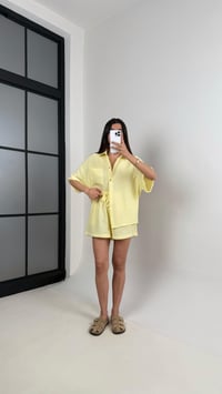 Sarı Cepli Gömlek Beli Lastikli Şort Müslin Takım Gaus00445GausTAKIMGU1002037