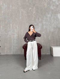 Beyaz Kemerli Bol Paça Pantolon Gaus00076GausPANTOLONGU1001179