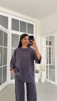 Mor Taş Yazı Detaylı Tshirt Beli Lastikli Eşofman Takım GAUS-01755GAUSTAKIMGAUS-01755