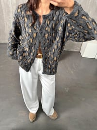 Delic Gri Leopar Desenli Düğmeli HırkaGausHIRKAGU00904099