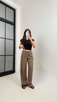 Kahve Beli Lastikli Muadil Keten Pantolon Gaus00346GausPANTOLONGU1001807