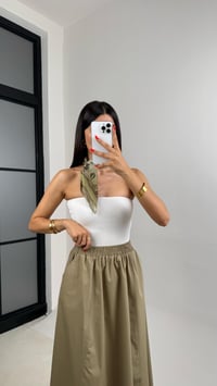 Yeşil Beli Lastikli Cepli Poplin Etek GAUS-0041GAUSETEKGAUS-0041