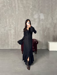 Nita Siyah V Yaka Düğmeli ElbiseGausELBİSEGU00903902