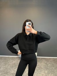 Siyah Polo Yaka Şardonlu Sweatshirt GausSWEATSHIRTGU002680