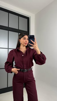 Bordo Kemerli Premium Denim Tulum GAUS-00673GAUSTULUMGAUS-00673