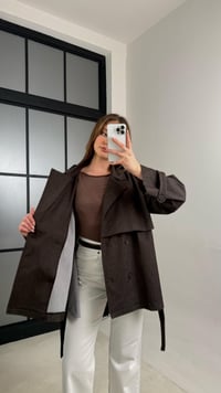 Acı Kahve Düğmeli Kuşaklı Denim Trençkot GAUS-00983GAUSTRENÇKOTGAUS-00983