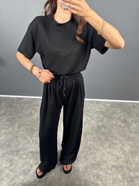 Nore Siyah Modal Kumaş Rahat Dokuma Kısa Kol Tshirt Pantolon TakımGausTAKIMGU008715