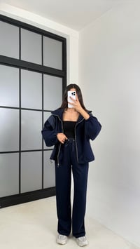 Lacivert Paraşüt Kumaş Detaylı Hırka Pantolon İkili Modal Kumaş Takım GAUS-00209GAUSSuitsGAUS-00209