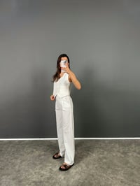 Evia Beyaz Premium Keten Yelek Pantolon İkili TakımGausTAKIMGU008761