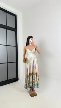 Taş Ayarlanabilir Askılı Desenli İthal Kumaş Tasarım Elbise Gaus00457GausELBİSEGU1002066