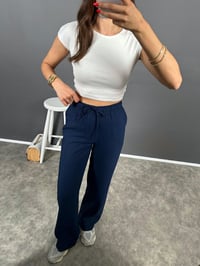 Flay Lacivert İthal Kumaş ZR Model Bel Bağlamalı Rahat PantolonGausPANTOLONGU008848