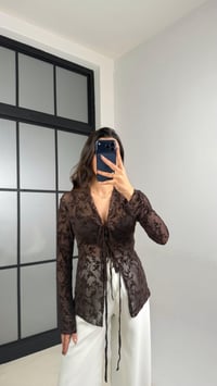 Acı Kahve Transparan Önü Bağlamalı Bluz GAUS-01146GAUSBLUZGAUS-01146