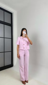 Pembe Önü Düğmeli Astarlı Yelek Cepli Pantolon İkili Keten Takım Gaus00670GausTAKIMGU1002547