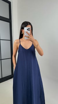 Lacivert Askılı Astarlı Cepli Tencel Elbise Gaus00449GausELBİSEGU1002045