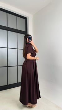 Mürdüm Gold Toka Kuşaklı Krep Kumaş Uzun Elbise GAUS-00974GAUSDressesGAUS-00974