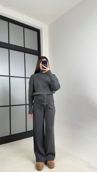 Antrasit Çift Fermuarlı Hırka Beli Lastikli Pantolon Triko Takım GAUS-01090GAUSTAKIMGAUS-01090