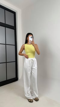 Beyaz Beli Lastikli Muadil Gabardin Pantolon Gaus00557GausPANTOLONGU1002297