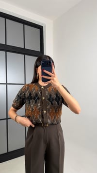 Kahve Yarım Kol Baklava Desenli Muadil Triko Hırka GAUS-00783GAUSHIRKAGAUS-00783