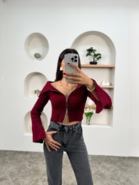Brook Bordo Fitilli Fermuarlı Crop HırkaGausHIRKAGU00903601