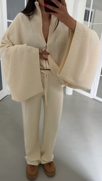 Krem Yarasa Kol Hırka Beli Lastikli Pantolon İkili Triko Takım GAUS-02238GAUSTAKIMGAUS-02238