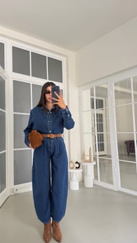 Lacivert Çıtçıt Düğmeli Gömlek Pantalon Denim Takım GAUS-01969GAUSSuitsGAUS-01969