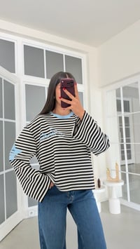 Mavi Şeritli Modal Kumaş Kol Yıldız Baskılı Sweatshirt GAUS-02287 GAUS-02121GAUSSWEATSHIRTGAUS-02287