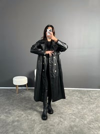 Siyah Premium Uzun Oversize Deri Ceket GausKABANGU002812