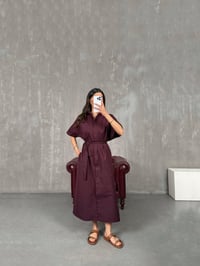 Bordo Cepli Önü Düğmeli Kuşaklı Elbise Gaus00257GausELBİSEGU1001595