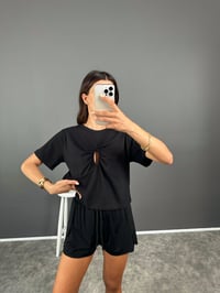 Siyah Sis Önden Dekolteli TshirtGausTSHIRTGU008325