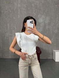 Beyaz Kolu Taşlı Basic Tshirt Gaus00111GausTSHIRTGU1001244