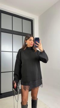 Siyah Dantel Detaylı Triko Kazak GAUS-01055GAUSKAZAKGAUS-01055