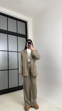 Açık Yeşil Astarlı Vatkalı Blazer Ceket Beli Lastikli Pantolon Şerit Detaylı Premium Takım GAUS-00934GAUSTAKIMGAUS-00934