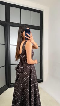 Acı Kahve Kuşaklı Puantiye Desenli Elbise GAUS-01372GAUSELBİSEGAUS-01372