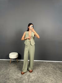 Harly Haki Premium Keten Yelekli Pantolon Takım GausTAKIMGU008480