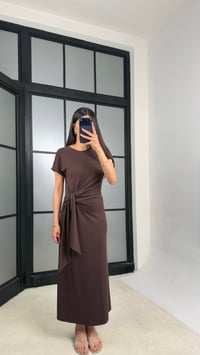 Acı Kahve Bağlama Detaylı Modal Kumaş Elbise GAUS-01453GAUSELBİSEGAUS-01453