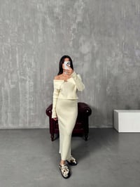 Fornas Ekru Madonna Yaka Triko Bluz Etek TakımGausTAKIMGU00903894