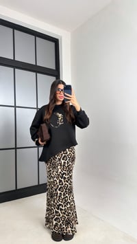 Siyah Kahve Leopar Desenli Bluz Etek İkili Saten Takım GAUS-00903GAUSTAKIMGAUS-00903