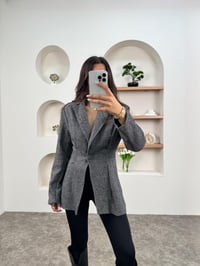 Gri Siyah Karışımlı Balıksırtı Belden Oturmalı Astarlı CeketGausCEKETGU00903413