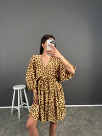 Leoparlı Ön Arka V Beli İpli Elbise GausELBİSEGU008084